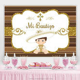 Lofaris Gold Glitter Mi Bautizo White Baby Shower Backdrop